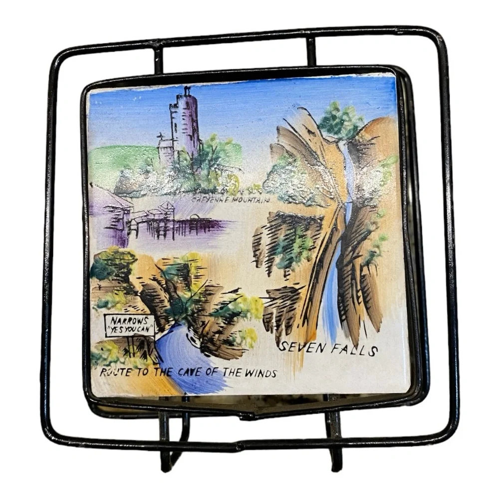 VTG 1950s Colorado Souvenir Ceramic Tile Napkin Holder Double Sided Pikes Peak